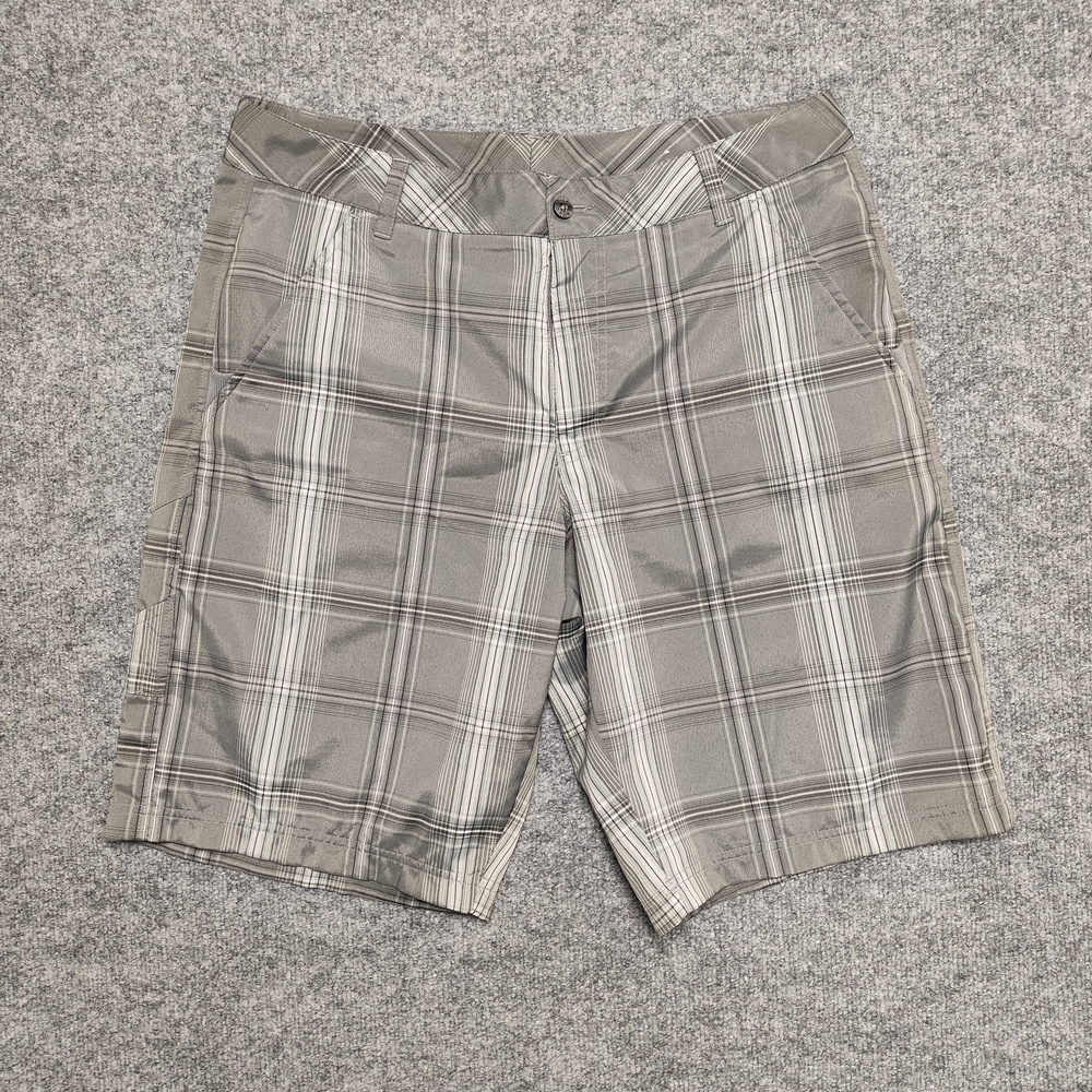 FILA Sport Golf Shorts Mens 34 Gray Plaid Microfiber Zip Fly Pockets Athletic